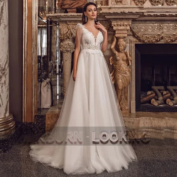 HERBURN Приказно сватбени рокли нов приходи, красиви дантелени апликации, персонални Vestidos De Новия, Vestido De Casamento