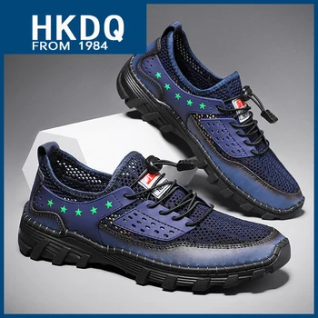 HKDQ/ Модни Възли Кожени Ежедневни обувки, Мъжки Летни нескользящие Мъжки Улични обувки, Дишаща Мъжки Спортни обувки, Голям е размерът на 38-48