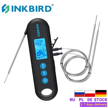 INKBIRD Дигитален термометър за месо 2 секунди миг четене IHT-2PB с външни сонди Bluetooth подсветка на дисплея Таймер аларма