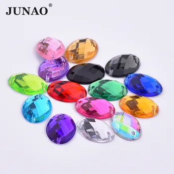 JUNAO 18x25 мм 13x18 mm Многоцветни Дойде Овални Кристали Апликация на равна подметка Шевни Камъни и Кристали за Дрехи за Бродерия