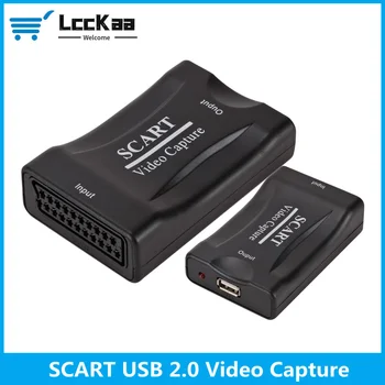 LccKaa USB 2.0 Карта заснемане на видео 1080 P, Scart, Детска Кутия за запис на видео стрийминг Домашен Офис DVD Хищник Щепсела и да Играе.