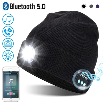 Led шапчица-бини с подсветка, акумулаторна шапчица-бини, безжични слушалки, вязаная шапка с подсветка за деца и възрастни