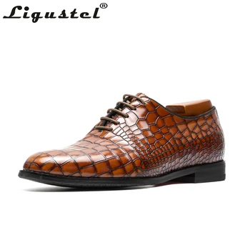 Ligustel/ мъжки обувки Derss от висококачествена крокодилска кожа ръчно изработени, oxfords с червена подметка, бизнес и официални обувки за сватбени партита