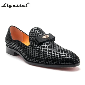 Ligustel/мъжки оригинални обувки ръчна изработка с червена подметка, мъжки обувки за сватбени партита, черни кожени лоферы, мъжки обувки с безплатна доставка
