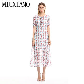 MIUXIMAO 2023, пролетно-лятно елегантна рокля, най-новото модно плажна рокля без ръкави с принтом дължина до щиколоток, женствена рокля vestido