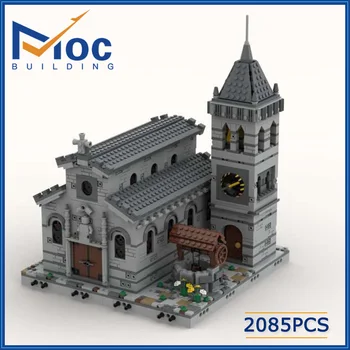 MOC градивните елементи на Градската крепост, Средновековна църква - модулна архитектура с изглед към улицата САМ голяма монтаж на Строителна модел играчки