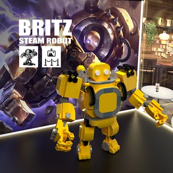 MOC Фигури на популярните игрови герои, робот Blitzcrank, градивен елемент, бойна тухла Mecha Warrior, играчки за деца