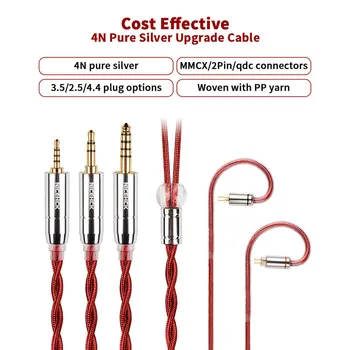 NiceHCK RedAg 4N коаксиален кабел за слушалки, от чисто сребро Hi-Fi 3.5/2.5/4.4 мм MMCX/QDC/0,78 2Pin за HOLA Zero KATO Aria LAN Cadenza