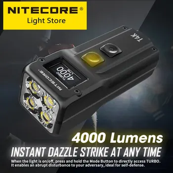 NITECORE T4K Ключодържател Фенерче 4000 лумена ръчен преносим супер ярък USB-C Зареждане авариен edc ключ за лампа с батерия