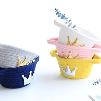 Nordic Crown Памучен веревочная кошница за съхранение, тъкане довършителни операции кутия, детски играчки, настолна козметика, органайзер за дребни неща, кошница за домашен декор