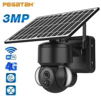 PEGATAH 3MP 4G WIFI Слънчева камера Външна PIR откриване на човек 12000 mah Акумулаторна батерия на Безжична камера за видеонаблюдение, PTZ