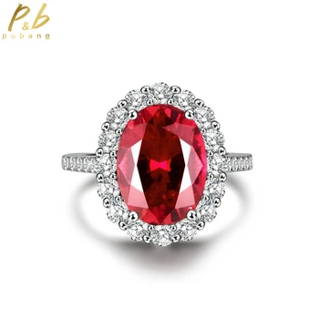 PuBang Fine Jewelry Овална пръстен с рубин и диамант от чисто сребро 925 проба с муассанитом за жени, подарък за годишнина, безплатна доставка