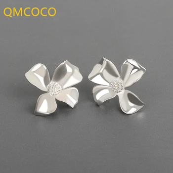 QMCOCO Сребрист цвят Прости геометрични обеци-карамфил за жени, момичета, модерен, елегантен дизайн, сладка романтика, цветя, бижута, подаръци