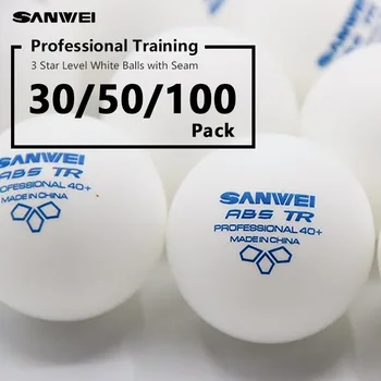 SANWEI 3 звезди топки за тенис на маса TR Бял 30 50 100 опаковане на Професионални спортни топки за пинг-понг с шевове, устойчива на въртене