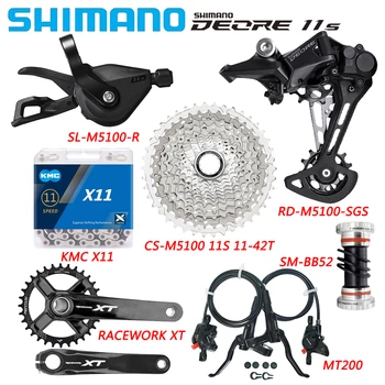SHIMANO DEORE-M5100 11S Група Премина MT200 Хидравлични Дисков Спирачка CS-M5100 Дек Верига Racework XT BB52 Комплект Велосипедна Детайл