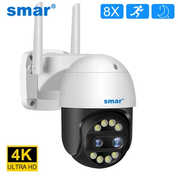 Smartdo 4K 8MP PTZ IP Камера 2,8 + 12 mm С двоен Обектив 8X Zoom, WiFi Външна Камера за Сигурност 2K ВИДЕОНАБЛЮДЕНИЕ Видеонаблюдение за Откриване на човек iCSee