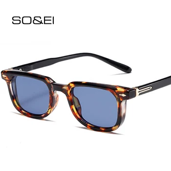 SO & EI Модни Квадратни Луксозни Дамски Слънчеви Очила С Винтажными Нитове Мъжки Сини и Зелени Нюанси UV400 Тенденция Слънчеви Очила