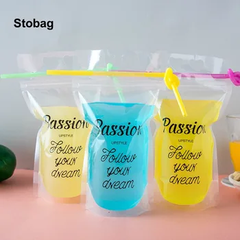 StoBag 100 бр. опаковки за сок и вода за пиене, опаковки за напитки, слама Прозрачна пластмасова кутия за съхранение на мляко, Ziplock, преносима запечатани прозрачни