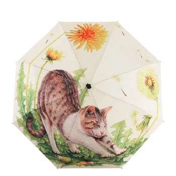 TIANQI Нов чадър за рисуване с маслени бои в стил Аррайвал, трикуспидалната женски чадър paraguas, анти-UV, водоустойчив чадъри от дъжд, сладък котка