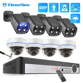 TinoSec H. 265 8CH 4MP POE Камера Система за Разпознаване на лица Аудиозапис Уведомяване по електронна поща за ВИДЕОНАБЛЮДЕНИЕ Комплект за видеонаблюдение за Дома за Сигурност на P2P