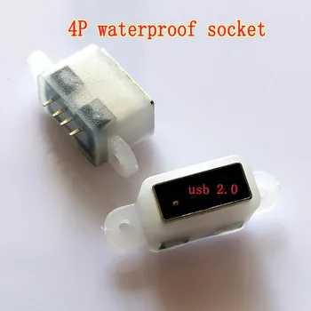 USB 2.0 водоустойчив дамски база 180 градуса вертикално 4P водоустойчив изход тип на прав щекер 11.5 мм бяло лепило