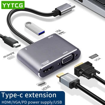 USB C ДО VGA HDMI-съвместим Адаптер 4K Type C USB-C HUB Конвертори на Видео Адаптер за MacBook Air 13 Surface Pro 4 Dell Lenovo