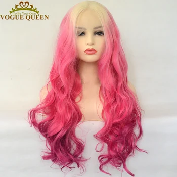 Vogue Queen, омбре, blond и розово, синтетични перука с волнистостью отпред, термостойкое влакна, плочки от линията на растеж на косата, cosplay за жени
