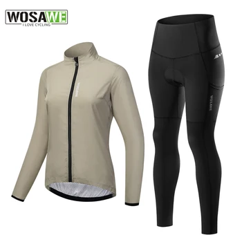 WOSAWE, женски велосипеди костюм, лято-есен, ветрозащитная яке за спорт на открито, с дълъг ръкав, колоездене, стегнати ластични панталони, светлоотразителни костюми