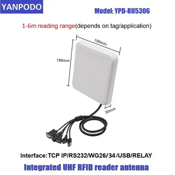 Yanpodo 5-6 м Uhf Rfid Начална Четец на Далечни разстояния Вградена Околовръстен Антена 6dbi RS232 WG26 РЕЛЕ Ethernet порт за Управление на Превозно средство