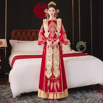 Yourqipao Традиционно Облекло Xiuhe 2023 Лятото На Новите Китайски Сватбена Рокля Атласное Древното Hanfu Custume Сватбени Рокли За Жени