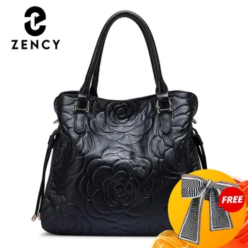 Zency 100% естествена кожа, нова разпродажба, модни дамски чанта през рамо, дамска чанта, супер качество, чантата през рамо, черен