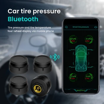 Автомобилна ГУМИТЕ Bluetooth Система за Контрол на налягането в гумите С 4 Външни Датчици Приложение Висококачествени Сензори С Противоугонными Ядки
