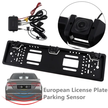 Автомобилна Камера за Обратно виждане HD CCD 170 Градуса Авто Парктроник Frame Регистрационен номер на Автомобила на ЕС с 2 Визуални Реверсивными Радар-Детектори Гръб