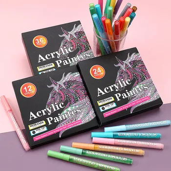 Акрилни маркер, тип преса, сгъваема цветна акварел дръжка, 36 цвята, водоустойчив и не выцветающая художествена писалка за рисуване