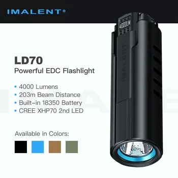Акумулаторна Компактен led фенерче Imalent LD70, Обхват на лъча 4000 Лумена, 203 м, Магнитна зареждане, Вградена батерия 18350, EDC