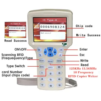 Английски 10 Честотен RFID-Четец Писател Фотокопирна Машина IC/ID с USB-Кабел за карти, 125 khz 13,56 Mhz Восъчни LCD екрана