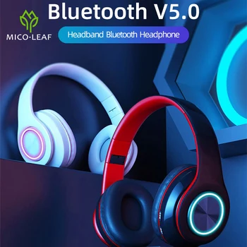 Безжична Bluetooth слушалка, опънат цветни светещи слот слушалки с вградени карти, поддръжка на музика, спорт, стерео слушалки
