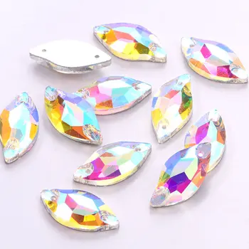 Блестящи кристали във формата на листа, изработени от кристал, прозрачен sew камъни, sew кристали за сватбена рокля B1131