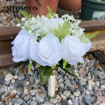 Булчински букет от ръчно изработени от изкуствени цветя, бяла роза, букет за украса на сватби ramos de новия