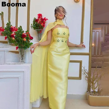 Вечерни рокли на русалка с жълто петно Booma без презрамки, кристални цветя, Дубайские рокли за официални събития с нос, рокли за абитуриентски бал
