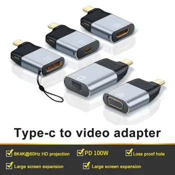 Видео Конвертор UHD 8K Type-C, HDMI-съвместим/VGA/DP/RJ-45/Mini DP 4K 60Hz, USB Type C Адаптер за Samsung, Huawei MacBook