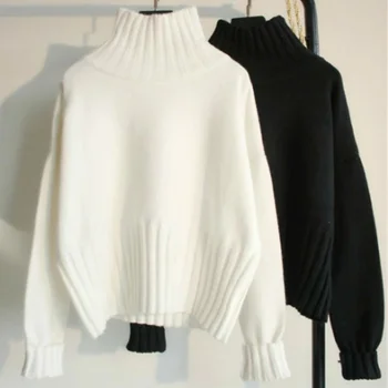 Високо качество 2021, есенно-зимния пуловер с висока воротом, пуловер, женски възли блузи, големи размери