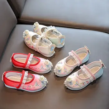 Висококачествени ръчно изработени обувки с перлената пискюл и бродерия на пеперуда, удобни летни сандали за момичета, обувки за cosplay на ден за защита на децата