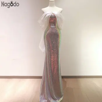 Висококачествено луксозно шифоновое вечерна рокля за абитуриентски бал с ръкав-лък, лъскави пайети, светкавица, сватбени и вечерни рокли Русалка