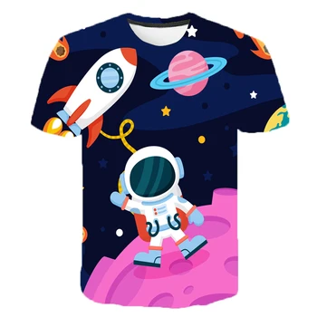 Вселената Астронавт 3D Мъжка Тениска Женска Детска Лятна Тениска С Къс Ръкав Космическа Galaxy Ежедневни Тениска С Луната Стръмни Детски Блузи За Момчета И Момичета