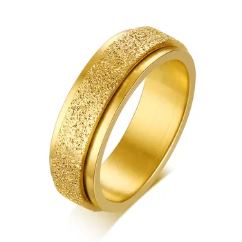 въртящо се пръстен от неръждаема стомана 6 мм за жени, анодированное матирано злато, въртящо се, сватбени марки, в размер от 5 до 13