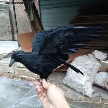 голяма симулация модел на враните 30x45 см от полиетилен и пера, расправляющая криле на гарван, птица ръчна изработка, украса за Хелоуин s1119