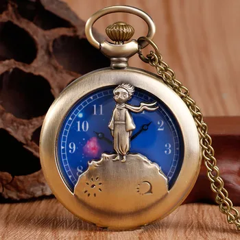 Гореща продажба на класически малкият принц филм Планетата на Синята бронзови реколта кристални джоба FOB часовници популярни подаръци за момчета момичета деца