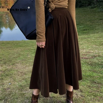 Гореща разпродажба, есенно-зимна вельветовая пола в стил ретро, елегантна мека пола midi трапецовидна форма, с еластична талия, дебели Jupe Femme SS0032