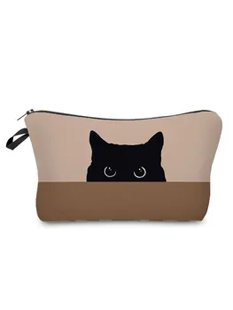 Дамска чанта-органайзер за козметика с принтом котка, модни косметичка за грим, висококачествени чанти за съхранение, женски малки пеналы